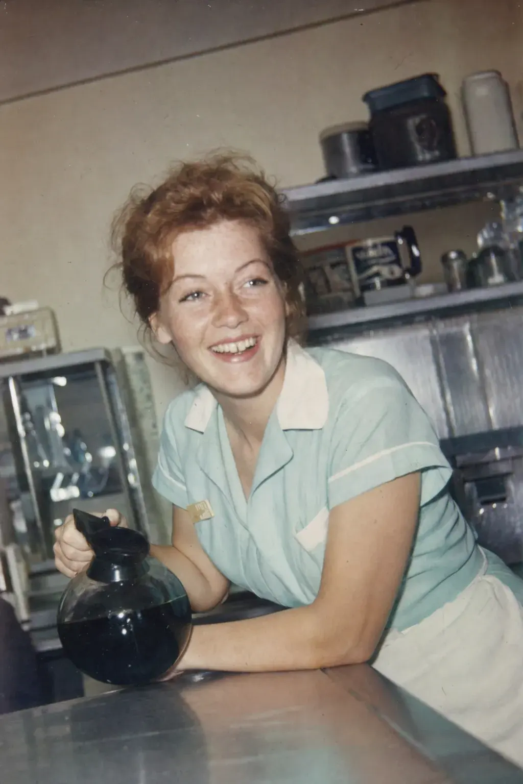 Peggy at eighteen in her diner uniform, 1959