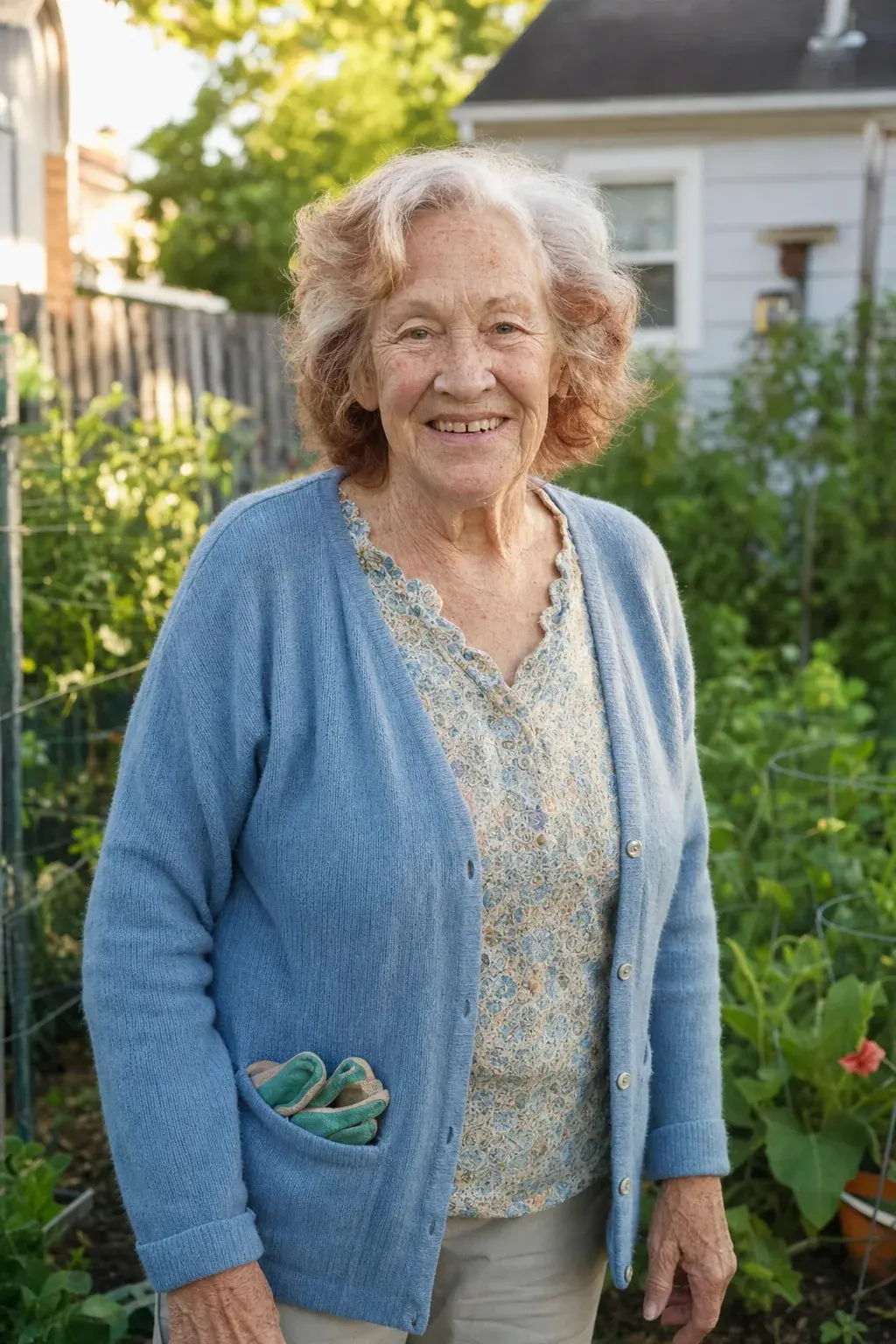 Peggy today, at 85, in her garden