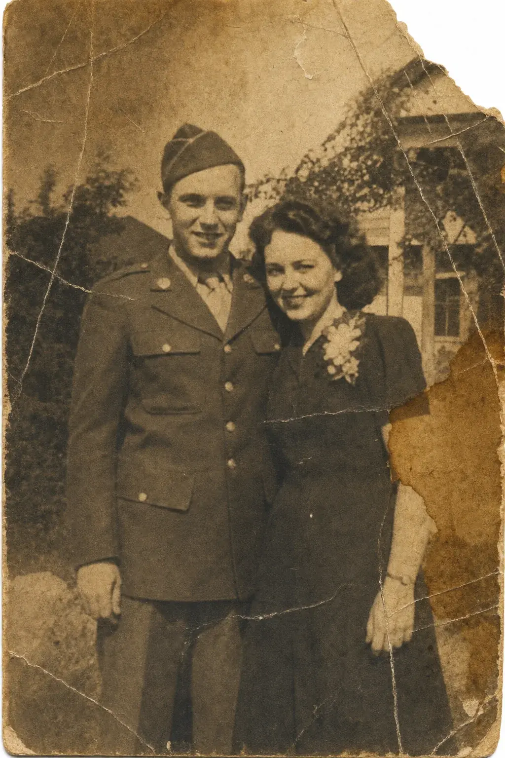 A damaged 1940s photo before restoration