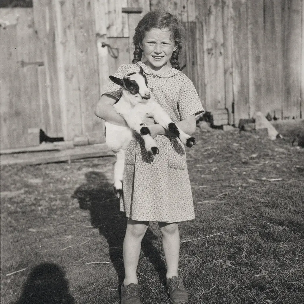 Peggy, age seven, on her family's farm in 1948